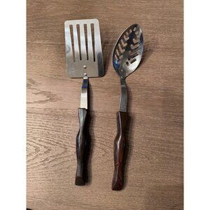 Cutco 1713 Slotted Spoon 1716 Spatula Stainless MCM Brown Marbled
